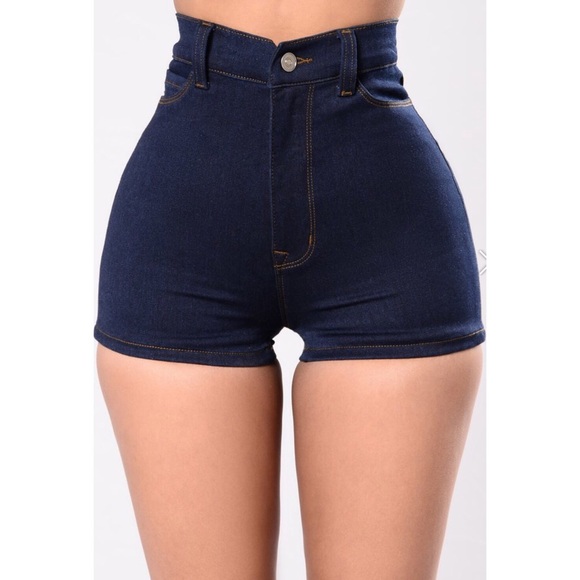 blue high waisted shorts
